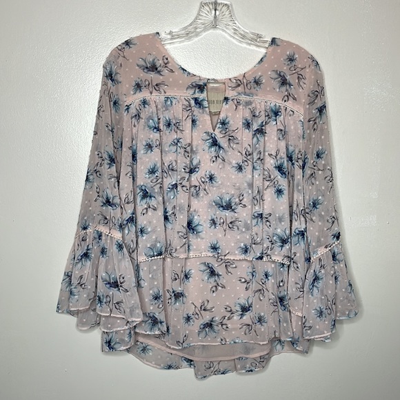 MOON RIVER Blouse  Floral Swiss Dot Embroidered Lace Trim Tiered Layers Small - Picture 1 of 13